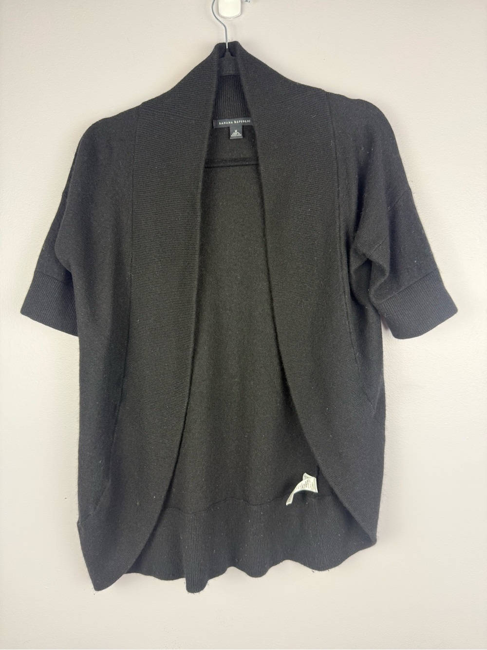 Banana Republic Wool Cashmere Blend Open Front Short Sleeve Cardigan Black M - Picture 2 of 9